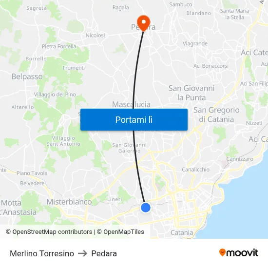 Merlino Torresino to Pedara map