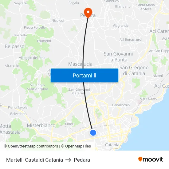 Martelli Castaldi Catania to Pedara map