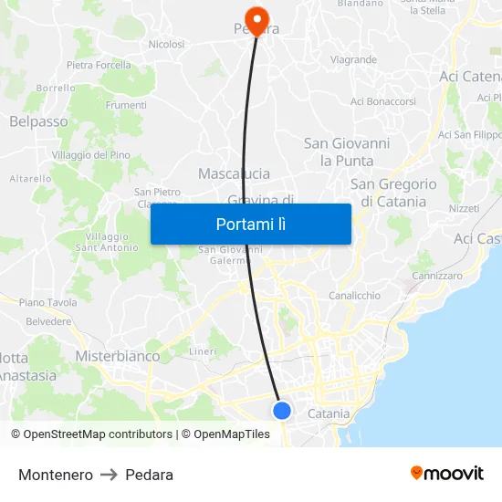 Montenero to Pedara map