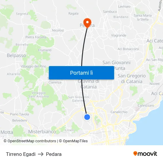 Tirreno Egadi to Pedara map