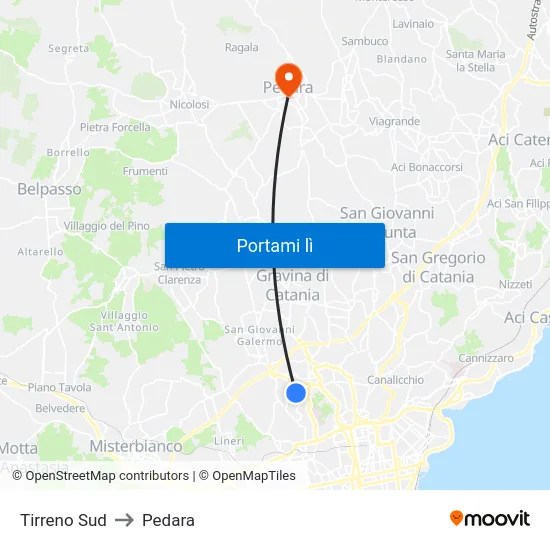 Tirreno Sud to Pedara map