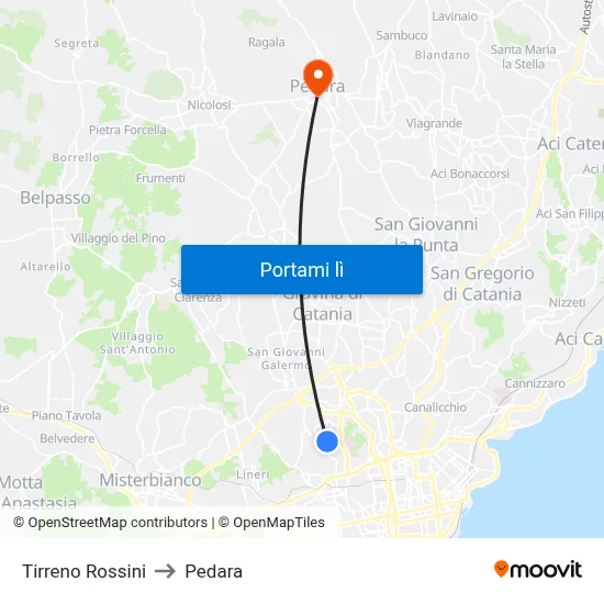 Tirreno Rossini to Pedara map