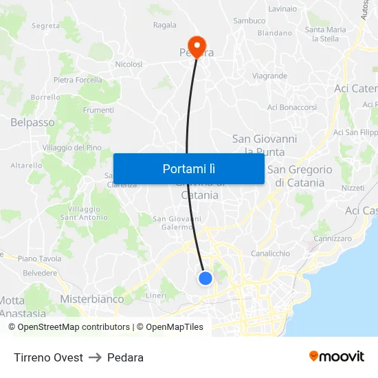 Tirreno Ovest to Pedara map