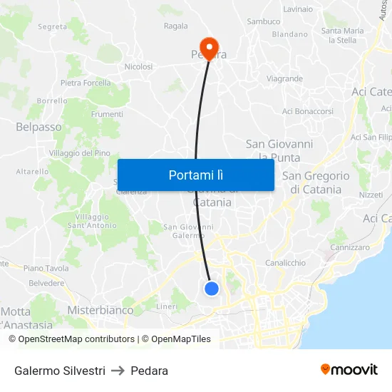 Galermo Silvestri to Pedara map
