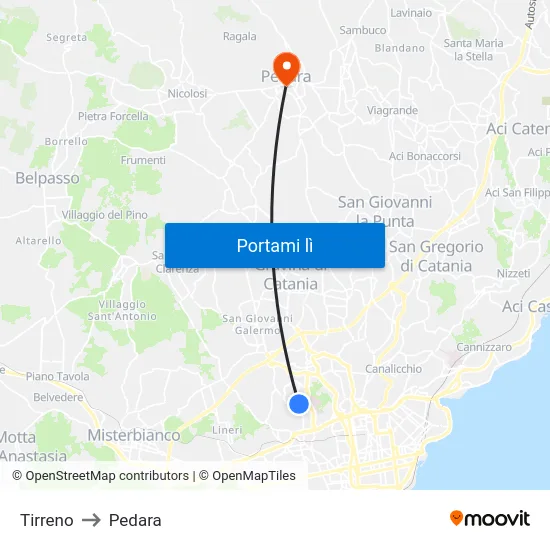 Tirreno to Pedara map