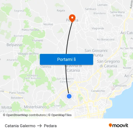 Catania Galermo to Pedara map