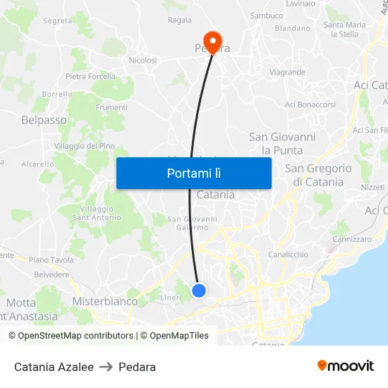 Catania Azalee to Pedara map