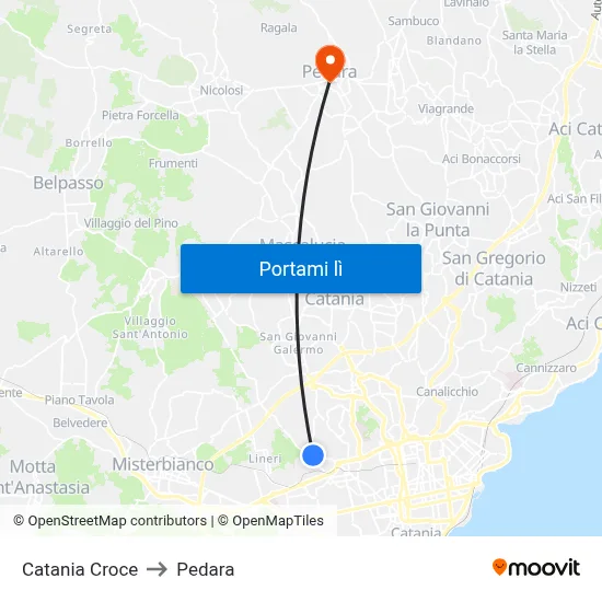 Catania Croce to Pedara map