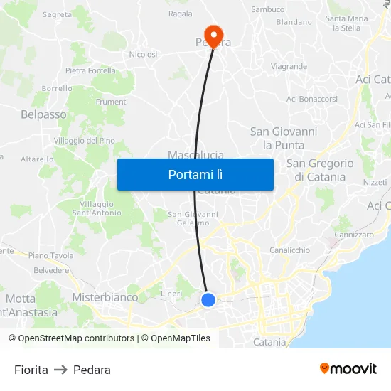 Fiorita to Pedara map
