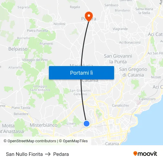 San Nullo Fiorita to Pedara map