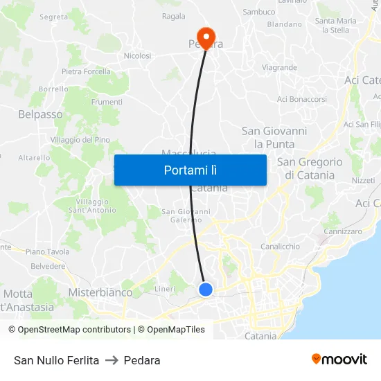 San Nullo Ferlita to Pedara map