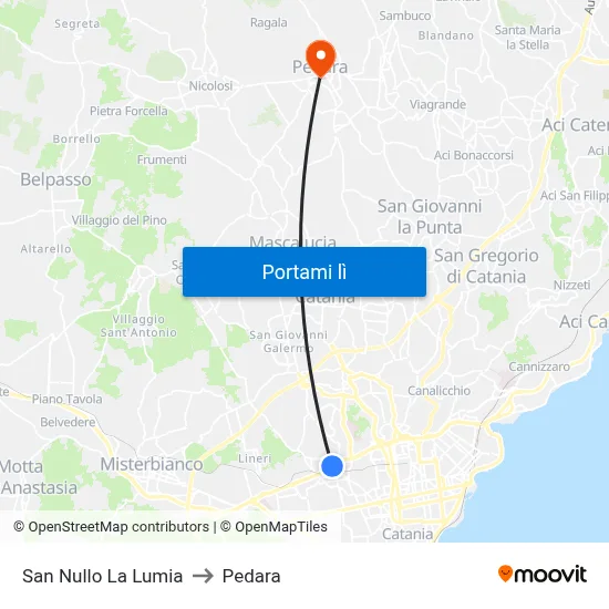 San Nullo La Lumia to Pedara map
