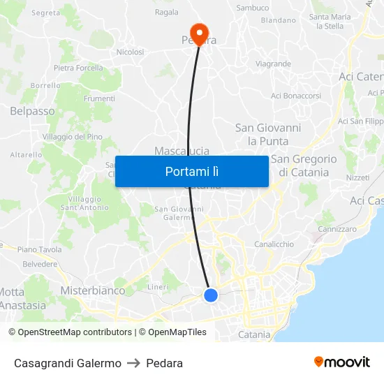 Casagrandi Galermo to Pedara map