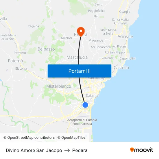Divino Amore San Jacopo to Pedara map