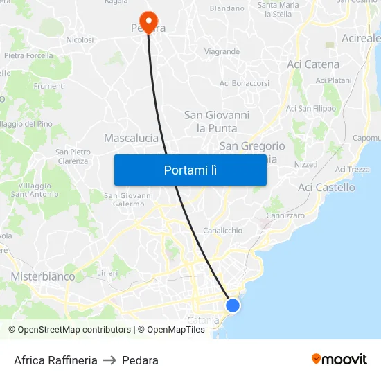 Africa Raffineria to Pedara map