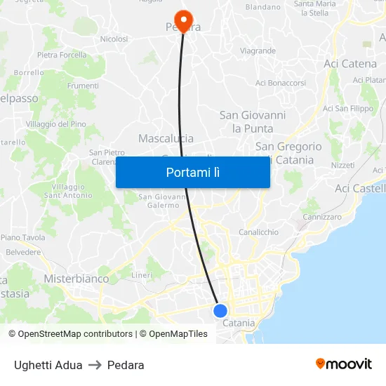 Ughetti Adua to Pedara map