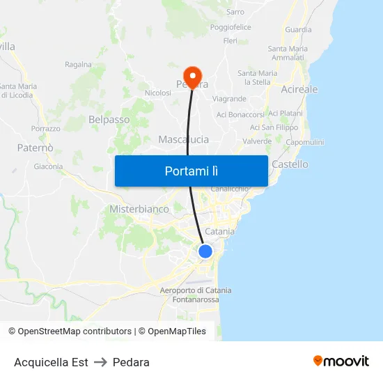 Acquicella Est to Pedara map