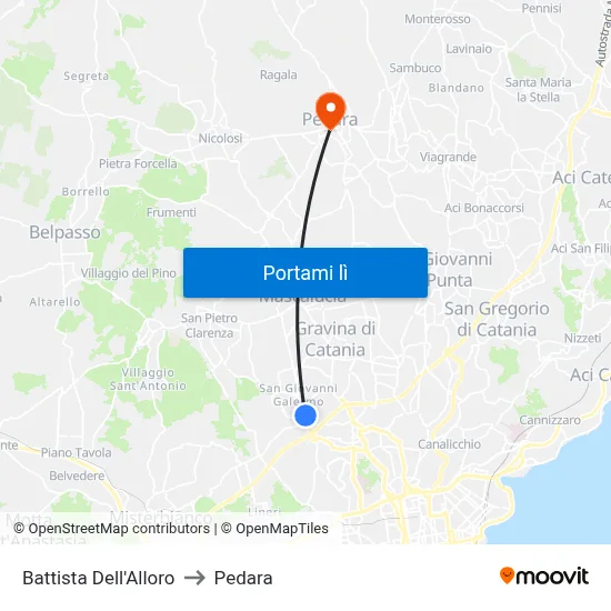 Battista Dell'Alloro to Pedara map