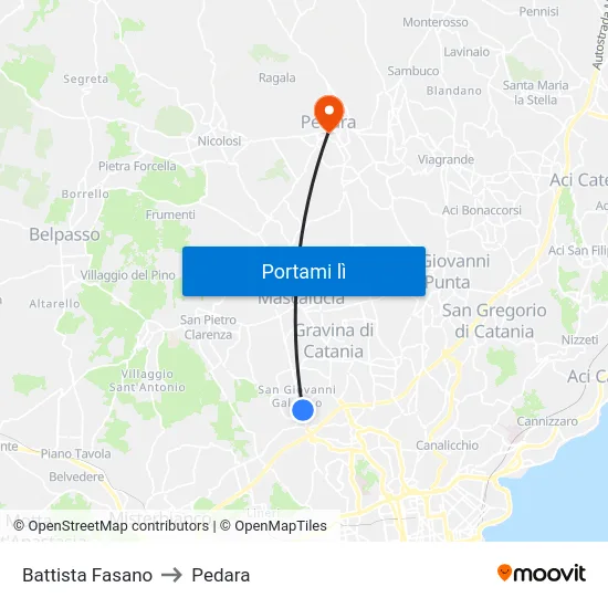 Battista Fasano to Pedara map