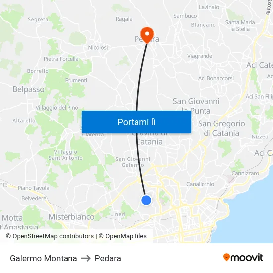 Galermo Montana to Pedara map