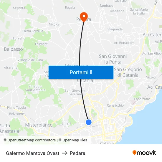 Galermo Mantova Ovest to Pedara map