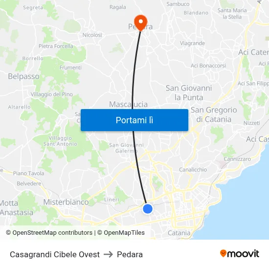 Casagrandi Cibele Ovest to Pedara map