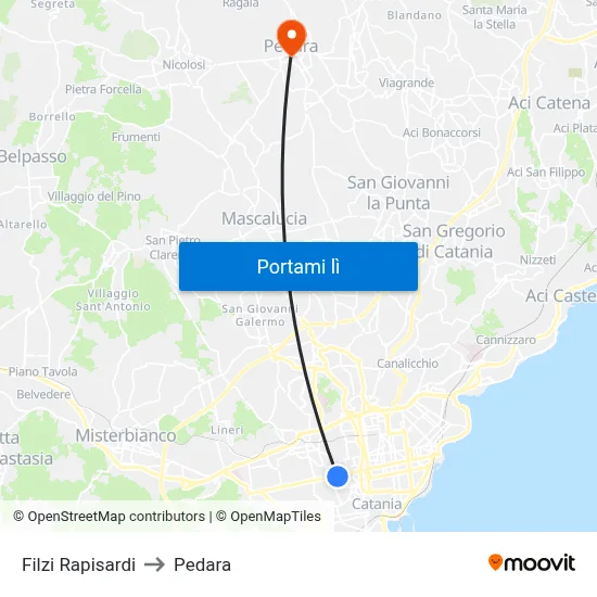 Filzi Rapisardi to Pedara map