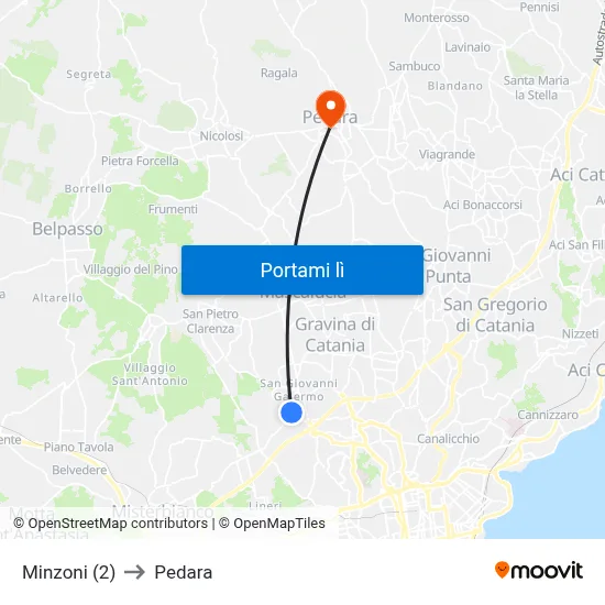 Minzoni (2) to Pedara map