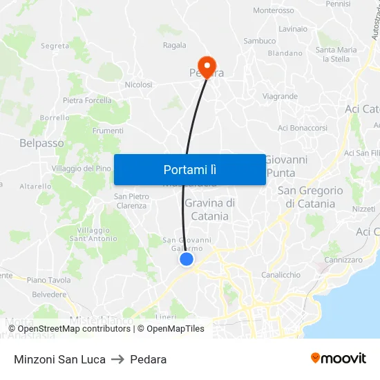 Minzoni San Luca to Pedara map