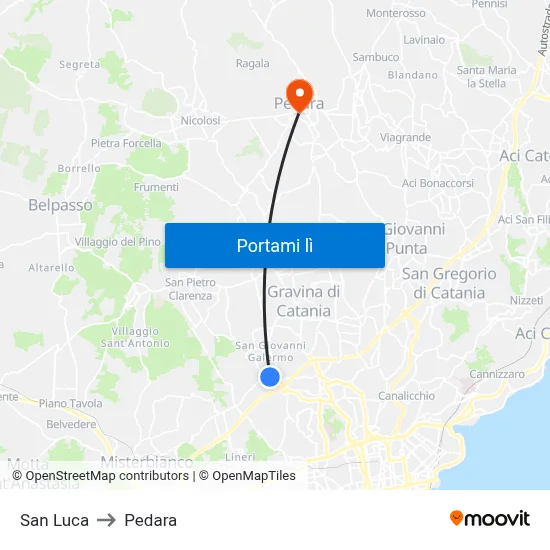 San Luca to Pedara map