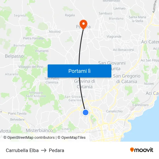 Carrubella Elba to Pedara map