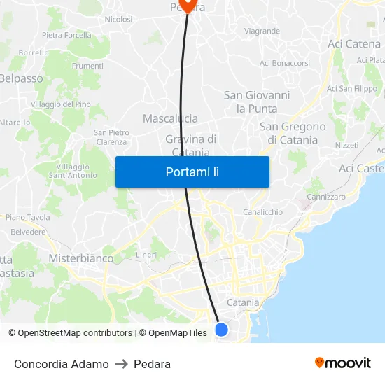 Concordia Adamo to Pedara map