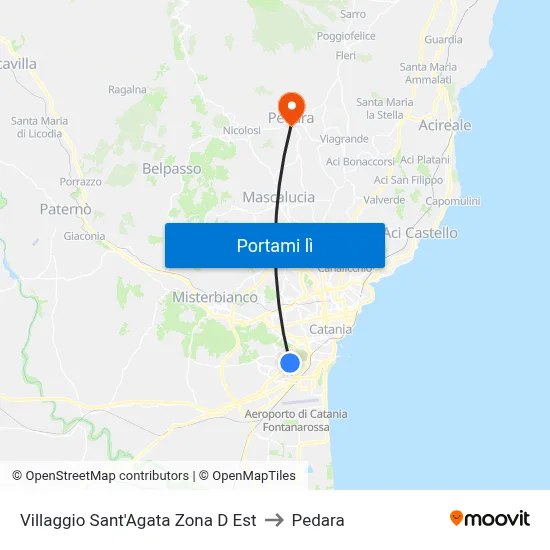Villaggio Sant'Agata Zona D Est to Pedara map