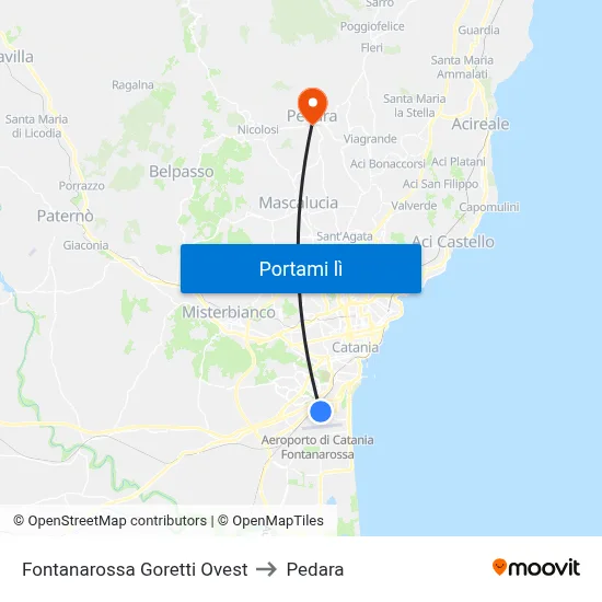 Fontanarossa Goretti Ovest to Pedara map