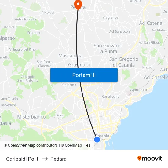 Garibaldi Politi to Pedara map