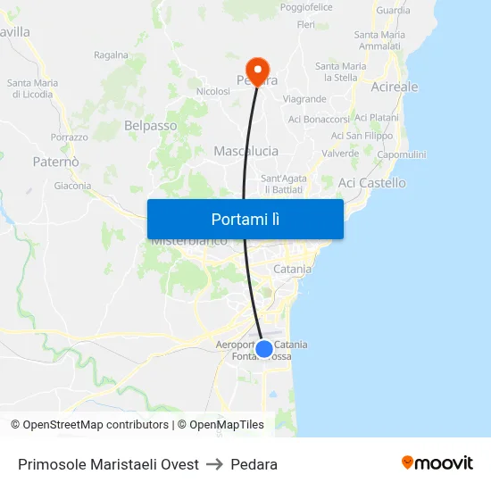 Primosole Maristaeli Ovest to Pedara map