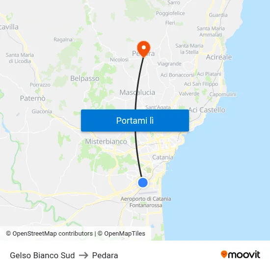 Gelso Bianco Sud to Pedara map
