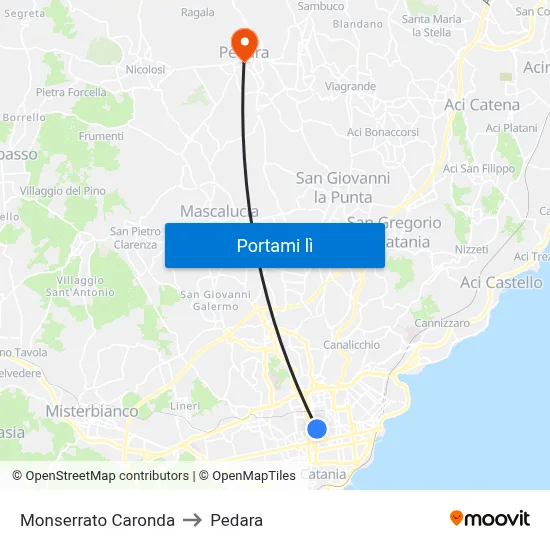Monserrato Caronda to Pedara map