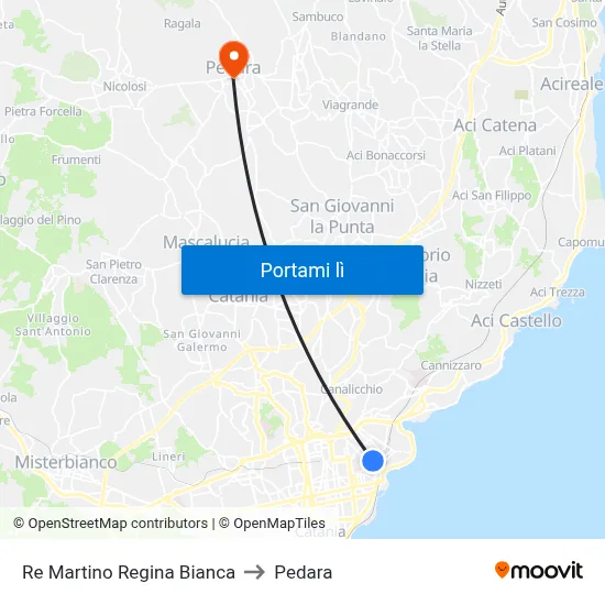 Re Martino Regina Bianca to Pedara map