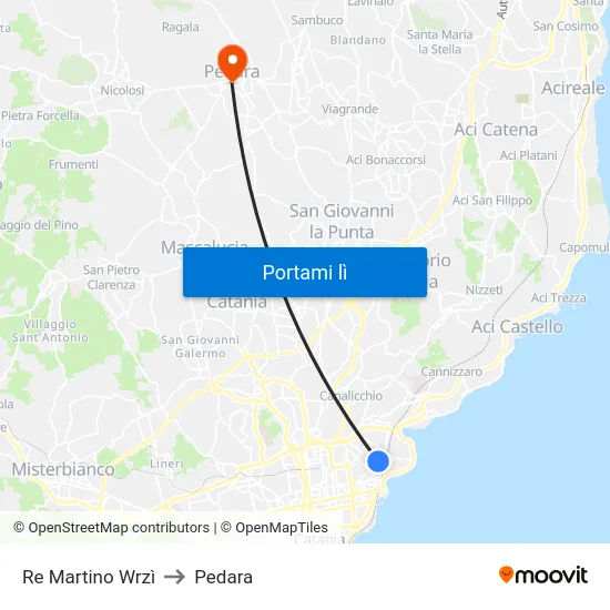 Re Martino Wrzì to Pedara map