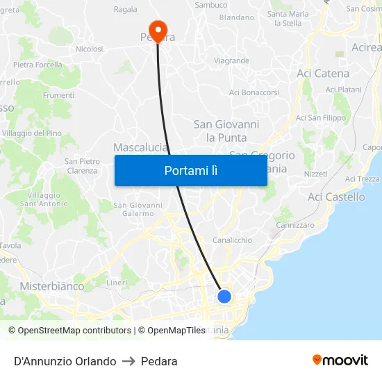 D'Annunzio Orlando to Pedara map