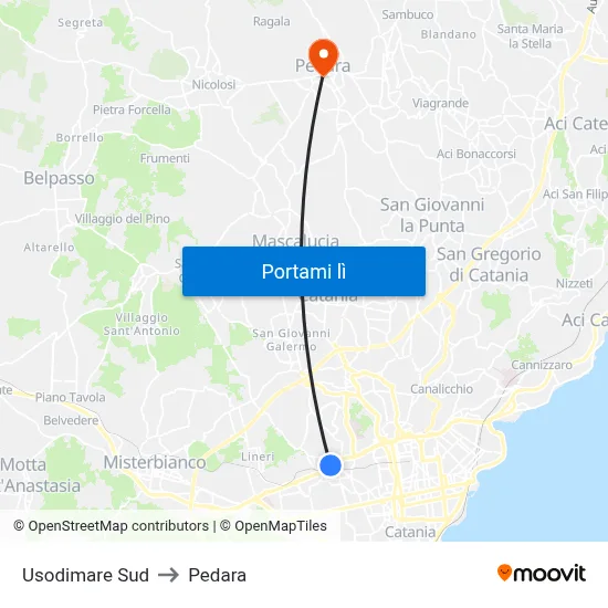 Usodimare Sud to Pedara map