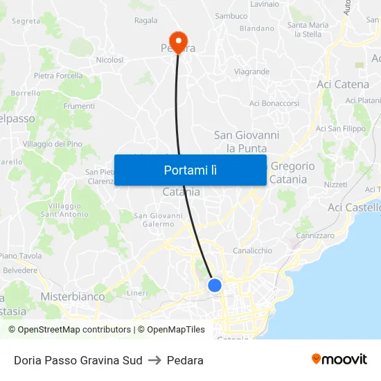 Doria Passo Gravina Sud to Pedara map