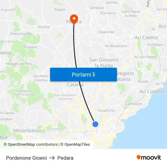 Pordenone Gioeni to Pedara map