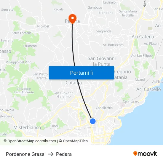 Pordenone Grassi to Pedara map