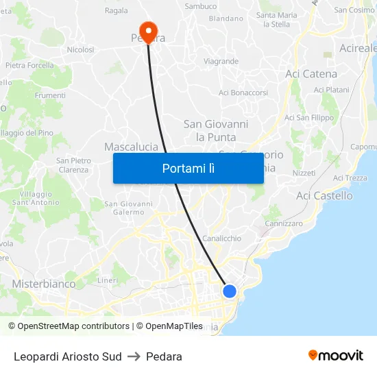 Leopardi Ariosto Sud to Pedara map