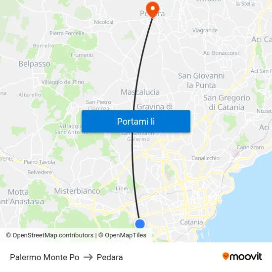Palermo Monte Po to Pedara map