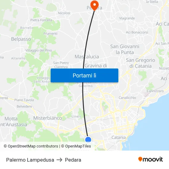 Palermo Lampedusa to Pedara map