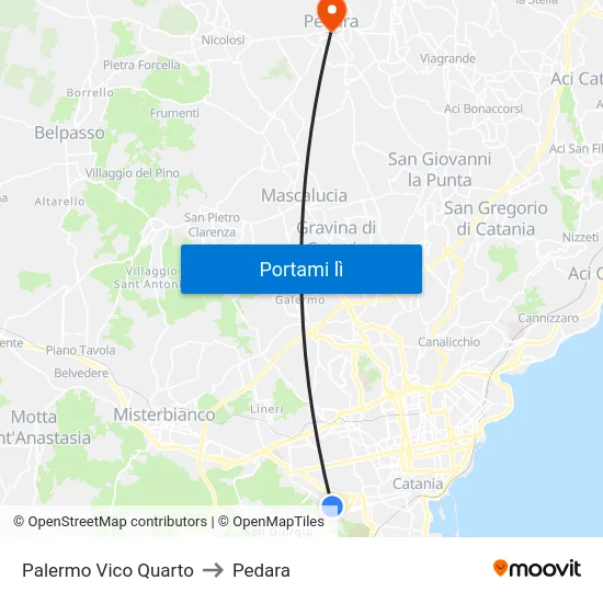 Palermo Vico Quarto to Pedara map