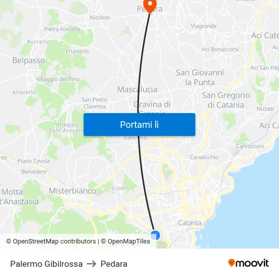 Palermo Gibilrossa to Pedara map